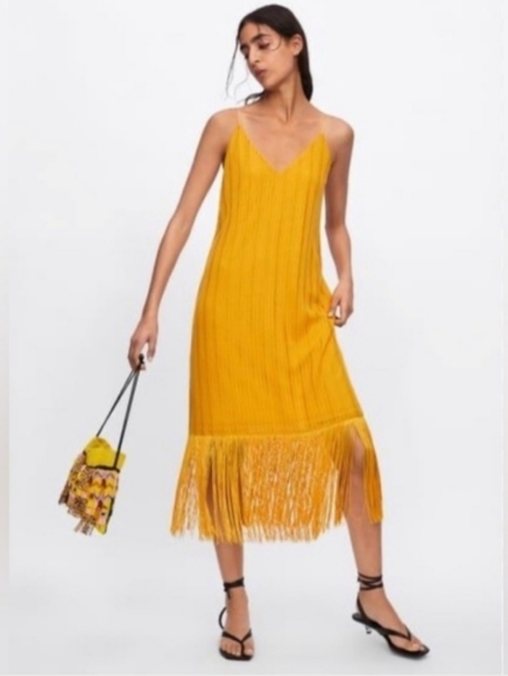 ❗️SOLD ❗️ NWOT | ZARA | SMALL | Textured Weave Midi Fringe Dress